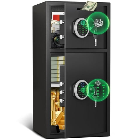 7.0 Cu ft Large Safe Box Fireproof Waterproof, Biological fingerprint Home Safe with Deposit Slot & Dual Alarm System, Money Safe With Mute Function and LED Light, Security Box for Money Valuables