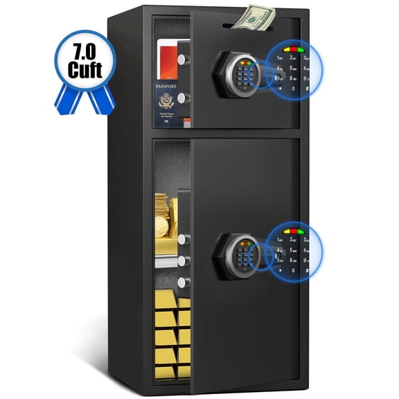 Omethey 7.0 Cuft Large Dual Door Digital Home Money Safe Box with Quick Access Drop Slot & Adjustable Shelf