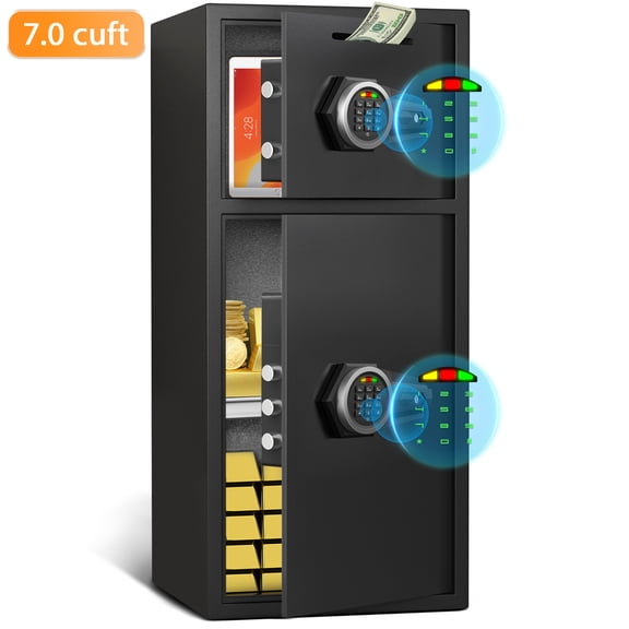 7.0 Cuft Large Safe Box with Drop Slot, Double Door Digital Security Safe Cabinet for Home Office Business, Dual Keypad Alloy Steel Cash Box with Inner LED Light, Mute Mode & 4 Emergency Keys