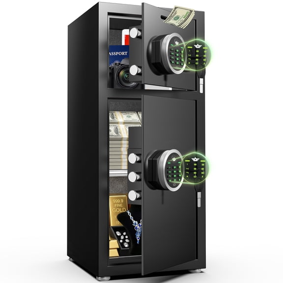 Omethey 7.0 Cuft Large Dual Door Digital Home Money Safe Box with Quick Access Drop Slot & Adjustable Shelf