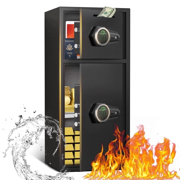 7.0 Cu ft Large Safe Box Fireproof Waterproof,with LED Light fire proof safe for home documents,Fingerprint password personal Safe with Deposit Slot & Dual Alarm System,Security Box for Valuables