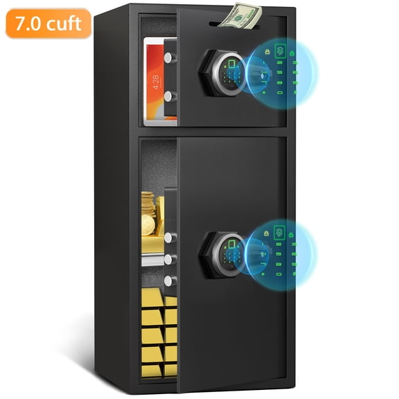 7.0 Cu Ft Biometric Fingerprint Safe Box, Large Double Door Security Cabinet with Drop Slot & Dual LED Light, Alloy Steel Home Safe with Digital Keypad for Money Valuables Documents, Black