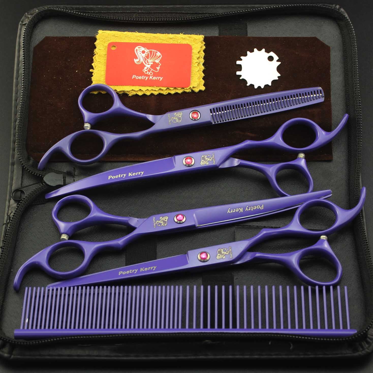 Image result for 7.0 Inch Pet Grooming Scissors Set - TTOOGO 4-Piece Purple Coated ...