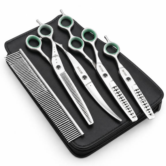 7.0 Inches Professional Dogset Straight & Thinningd Chunkersb 5in 1 For Left-handed Right Handed