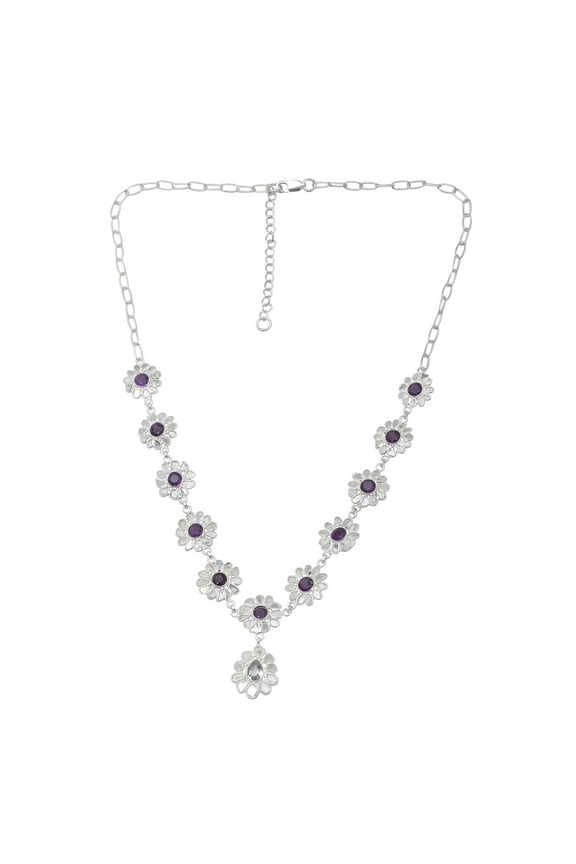 7.00 CTW Natural Diamond Polki Amethyst Blue Topaz Chain Women Valentines Day Gifts Necklace 925 Sterling Silver