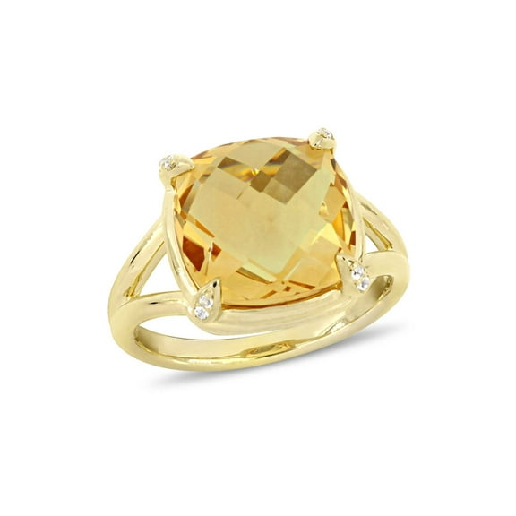 7.00 Carat (Ctw) Cushion-Cut Citrine Ring in Yellow Plated Sterling Silver for Women