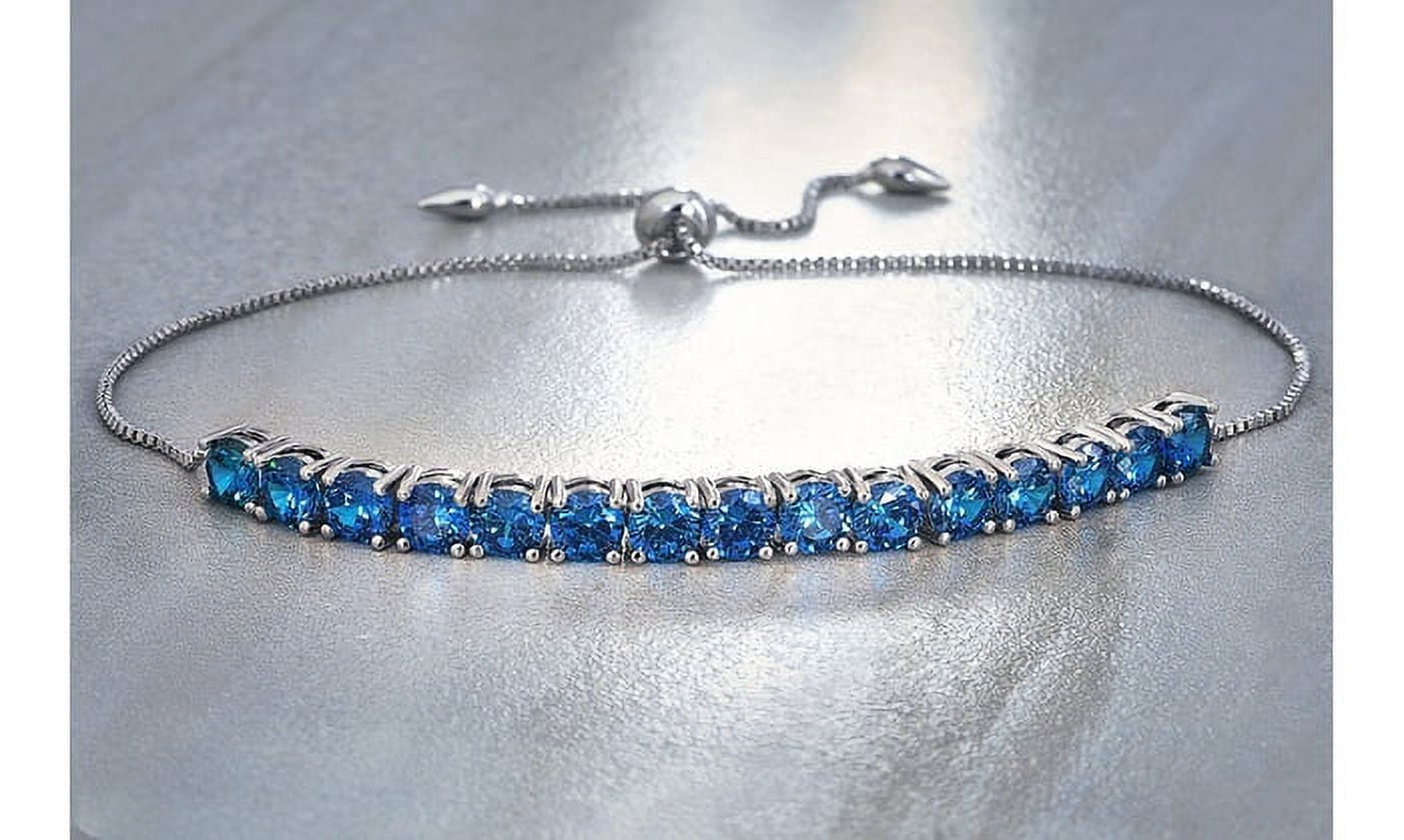 7.00 Carat T.W. Simulated Blue Topaz Sterling Silver Adjustable Tennis Bolo Bracelet