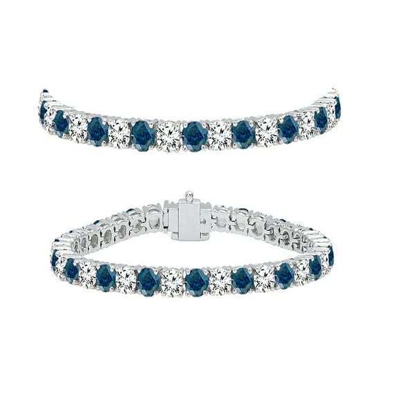7.00 Carat (ctw) 10K White Gold Round Cut Real Blue And White Diamond Ladies Tennis Bracelet 7 CT