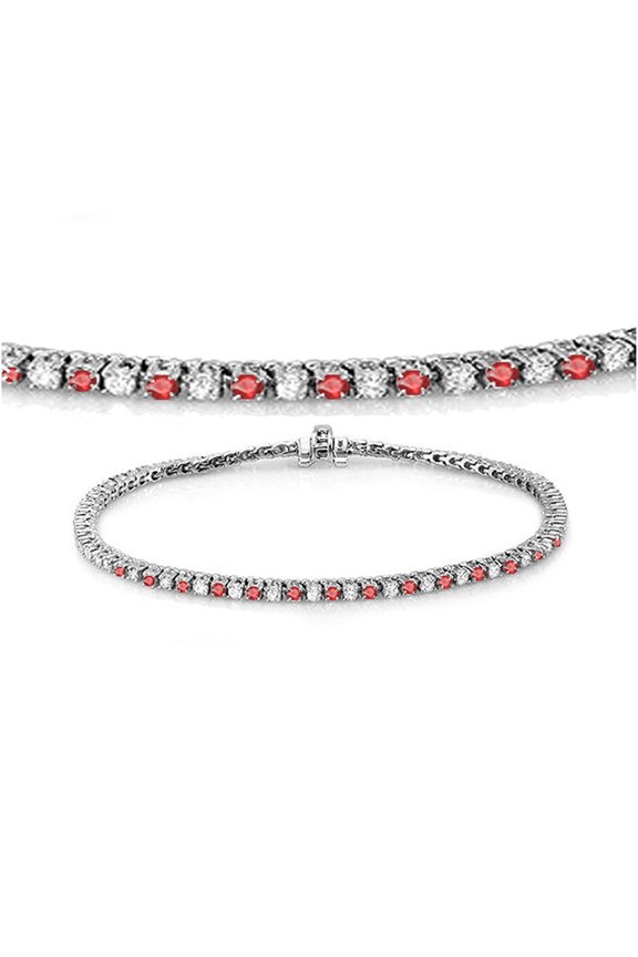 7.00 Carat (ctw) 18K White Gold Round Real Ruby & White Diamond Ladies Tennis Bracelet 7 CT