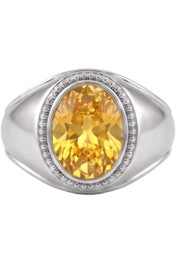 7.00 Ct Natural Yellow Sapphire [Pukhraj] Gemstone September Birthstone Punchdhatu [Brass] Astrological Adjustable Silver Plated Ring For Men's And Women's