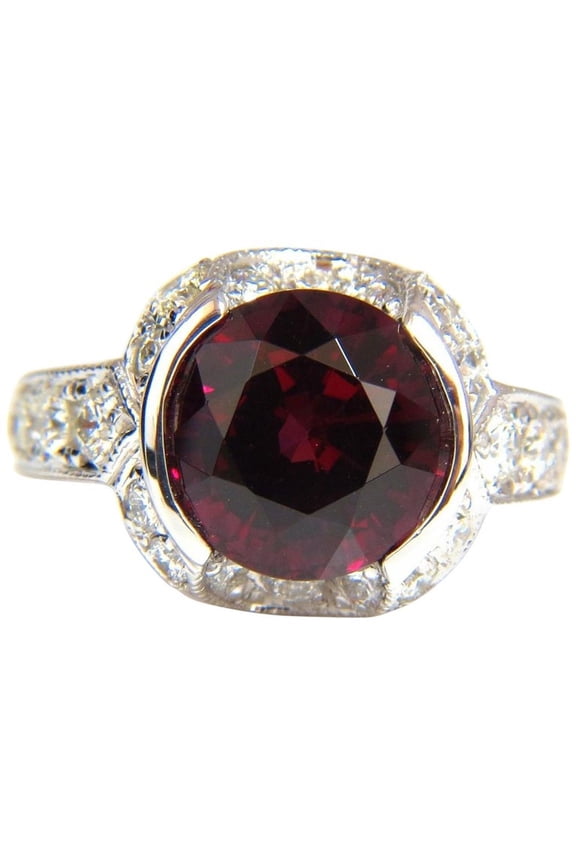 7.00CT NATURAL ROUND CRIMSON RED HESSONITE GARNET DIAMONDS RING 14KT