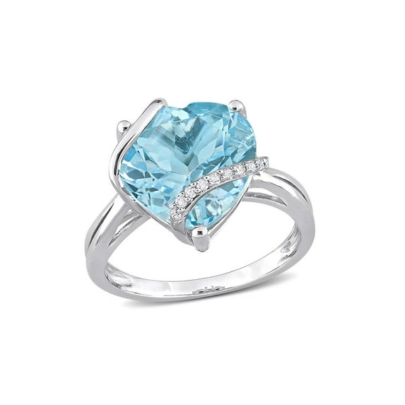 7.00Carat (Ctw) Sky-Blue Topaz Promise Heart Ring in Sterling Silver with Accent Diamonds for Women