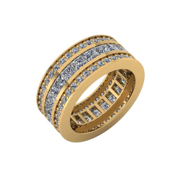 7.00Ct Princess Round Cut Natural Diamond 3Row Anniversary Wedding Eternity Band Ring Solid 18k Gold IJ SI2