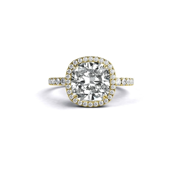 7.00MM G-H VS Moissanite Engagement Ring With Diamonds (1.47 ct Moissanite Weight, 2.2 ctw dew) Cushion Shape 14K Gold