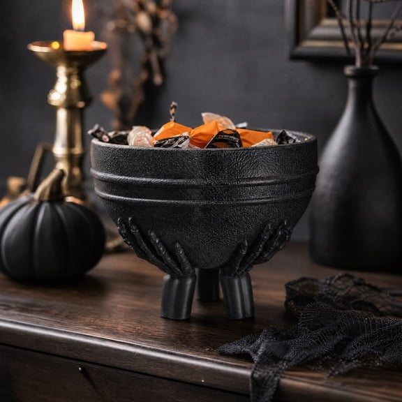 7.08in Height Skeleton Hand Leg Cauldron Candy Bowl Gothic Halloween Tabletop Snack Storage Decor