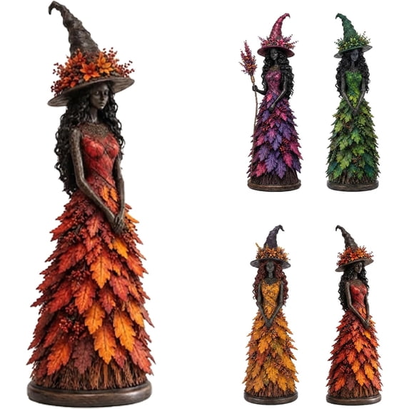 7.09'' Enchanted Autumn Witch Figurine, Halloween Witch Statue (Autumn Ember) | Fall Tabletop Decor, Witch Shelf Decoration for Mantel Fireplace Tiered Tray, Gothic Harvest Home Halloween Decor Gift