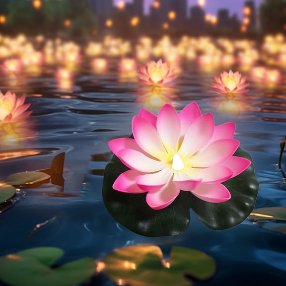 7.09 Inch LED Diwali Solar Pond Pool Light Floating Lotus Lamp Lily Pad Flower Pool Light Solar Floating for Pond Garden Decoration
