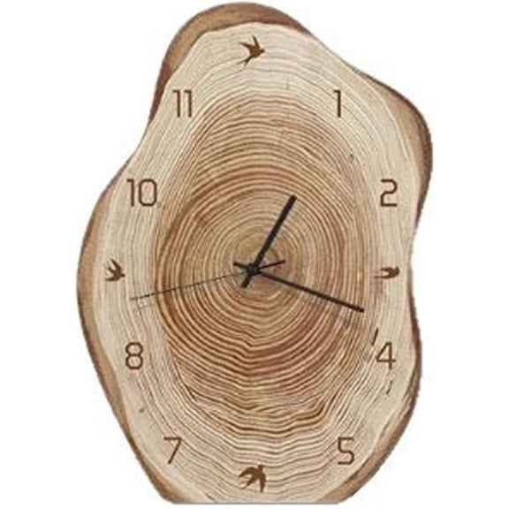 7.09"W × 9.84"H Vintage Faux Wood Grain Annual Ring Wall Clock with Bird Pattern, Silent Low Noise Battery Powered Small Retro Clock, Wall & Desktop Decor Clock for Living Room Bedroom Bedside