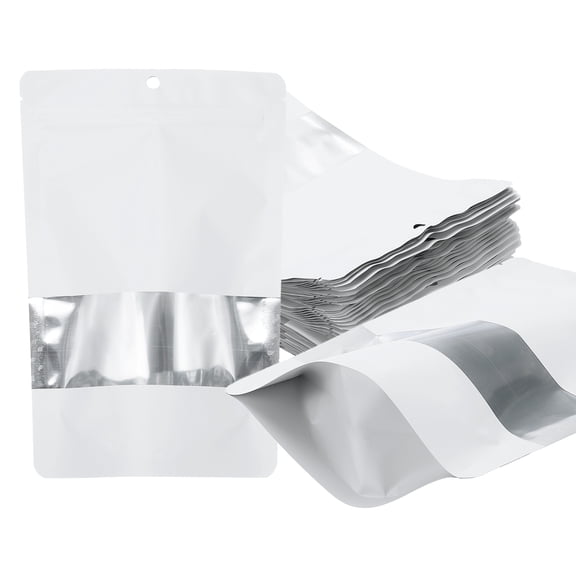 7.09x10.24 in Stand Up Pouch Bags, 60pcs Resealable Aluminum Foil Bag, White