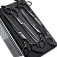 thumbnail image 1 of 7.0in Stainless Steel 6 in 1 Professional Dog Grooming Scissors Kit, Heavy 4CR Titanium Coated Straight & Thinning & Curved Shears & Comb Set for Dog & Cat Grooming, 1 of 7