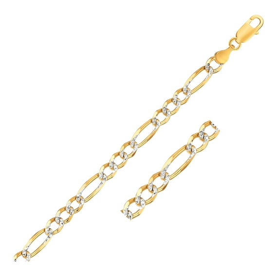 7.0mm 14K Yellow Two Tone Solid Pave Figaro Bracelet Size 8.5 inches