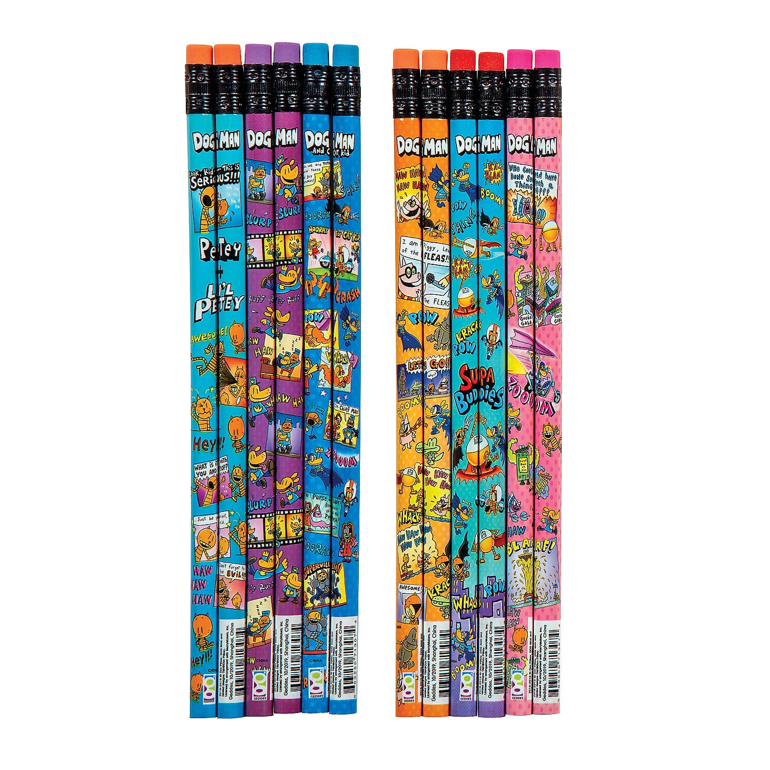 7 1/2" Dog Man Character Wood Pencils - 36 pieces