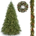 thumbnail image 1 of 7 1/2' "Feel-Real" Jersey Fraser Medium Fir Hinged Tree with 9' x 10" Crestwood Spruce Garland and 24" Wreath includes LEDs & Clear Lights, 1 of 1