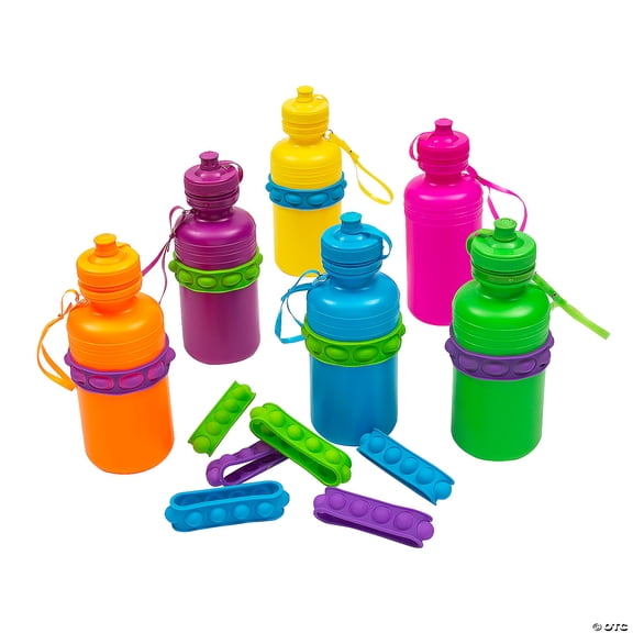 7 1/2" Neon Water Bottles & Lotsa Pop Pop Fidget Toy Bracelets Kit - 24 Pieces