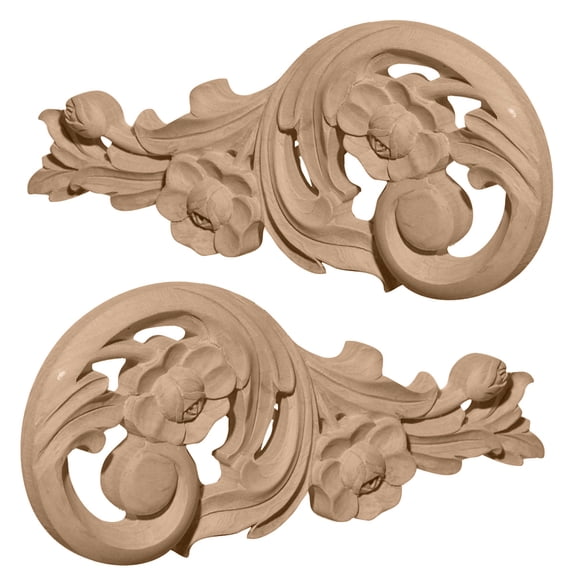 7 1/2"W x 3 1/2"H x 1/2"D (Each Side) Small Springtime Scrolls (Pair), Rubberwood