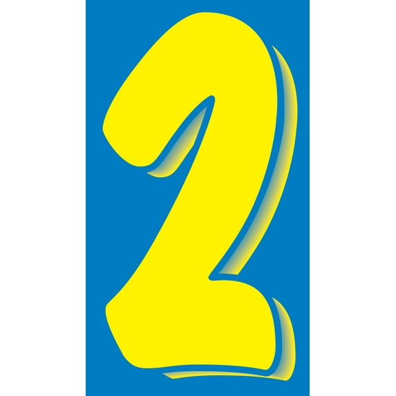 SSWBasics 7 1/2" Windshield Numbers And Symbols - Blue/Yellow - "2" - 4 1/4ʺW x 7 1/2ʺH - Pack of 12
