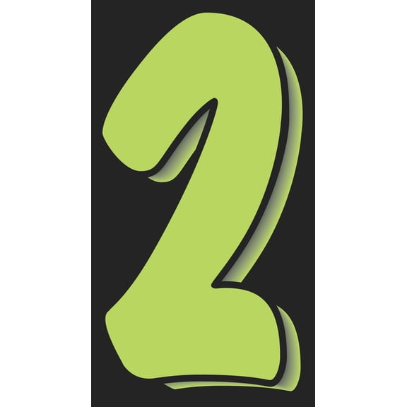 7 1/2" Windshield Numbers And Symbols - Neon Green/Black - "2" - 4 1/4W x 7 1/2H - Pack of 12