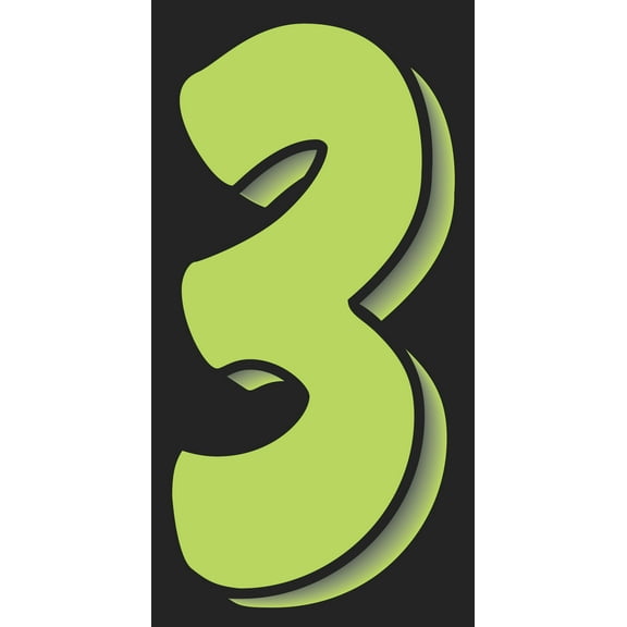 7 1/2" Windshield Numbers And Symbols - Neon Green/Black - "3" - 4 1/4W x 7 1/2H - Pack of 12