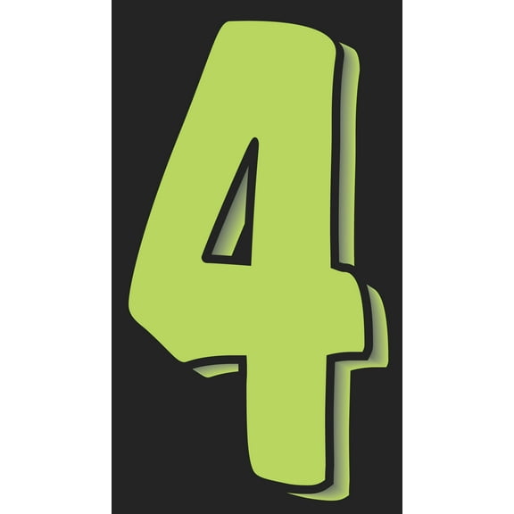 7 1/2" Windshield Numbers And Symbols - Neon Green/Black - "4" - 4 1/4W x 7 1/2H - Pack of 12