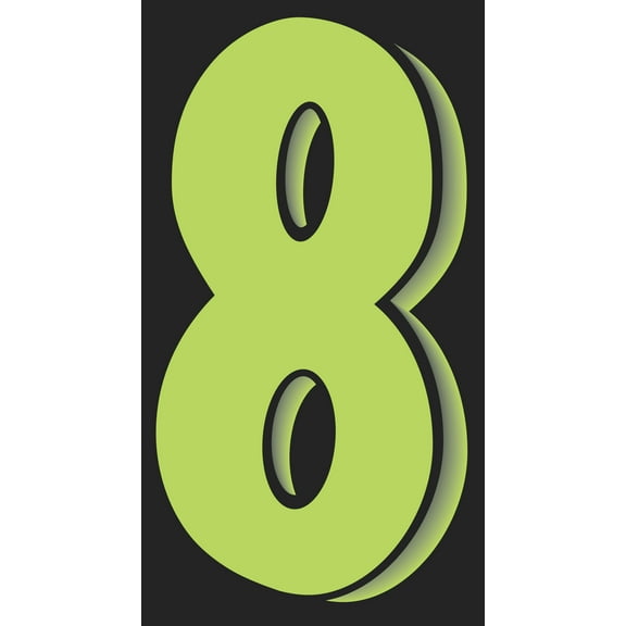 7 1/2" Windshield Numbers And Symbols - Neon Green/Black - "8" - 4 1/4W x 7 1/2H - Pack of 12