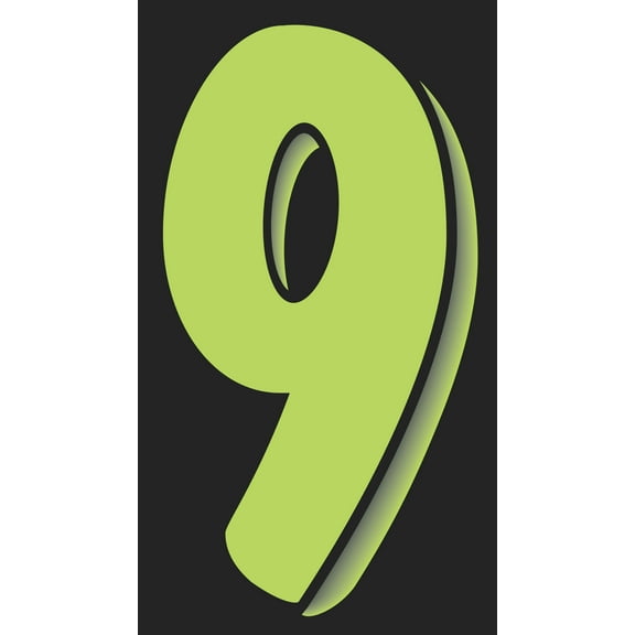 7 1/2" Windshield Numbers And Symbols - Neon Green/Black  - "9" - 4 1/4W x 7 1/2H - Pack of 12