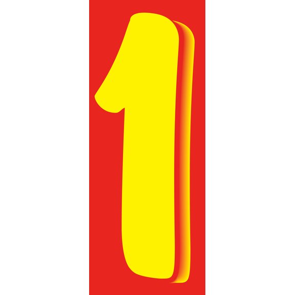 7 1/2" Windshield Numbers And Symbols - Red/Yellow - "1" - 4 1/4W x 7 1/2H - Pack of 12