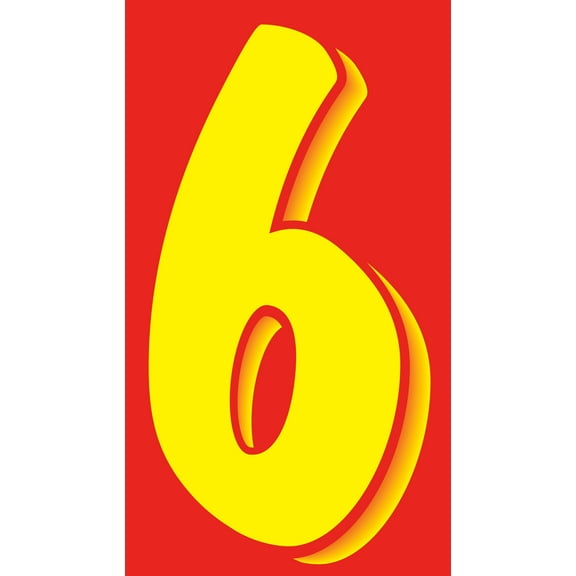 SSWBasics 7 1/2" Windshield Numbers And Symbols - Red/Yellow - "6" - 4 1/4ʺW x 7 1/2ʺH - Pack of 12