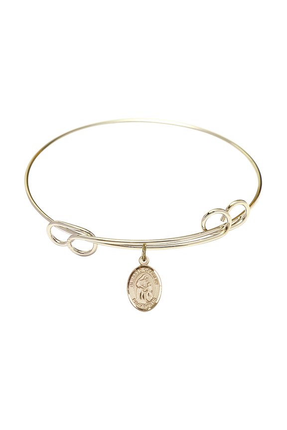 7 1/2 inch Round Double Loop Bangle Bracelet w/ Blessed Caroline Gerhardinger in Gold-Filled