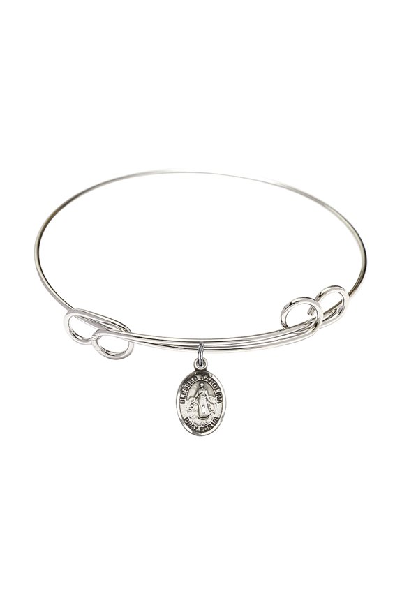 7 1/2 inch Round Double Loop Bangle Bracelet w/ Blessed Karolina Kozkowna in Sterling Silver