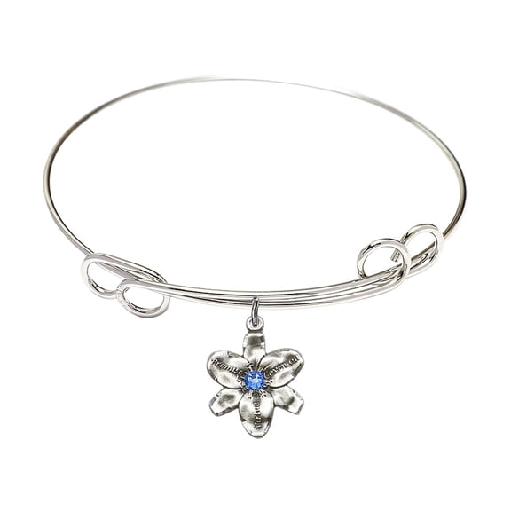 7 1/2 inch Round Double Loop Bangle Bracelet w/ Chastity medal charm w/ September Blue Swarovski Crystal