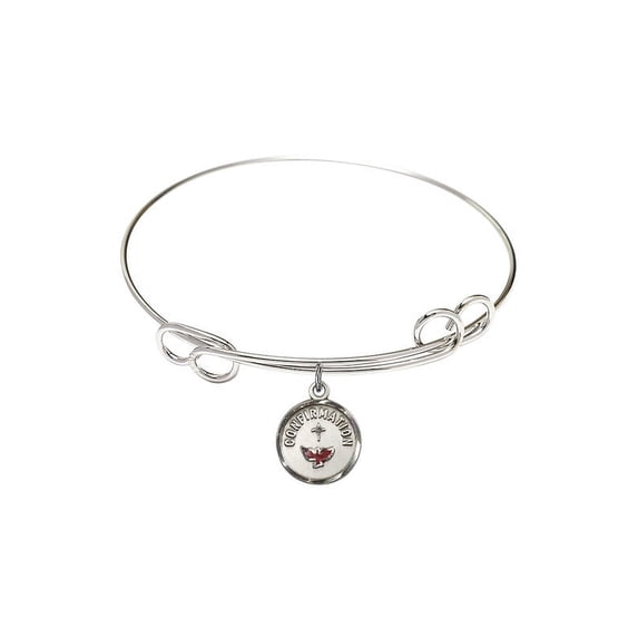 7 1/2 inch Round Double Loop Bangle Bracelet w/ Confirmation in Sterling Silver