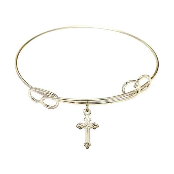 7 1/2 inch Round Double Loop Bangle Bracelet w/ Cross in Gold-Filled