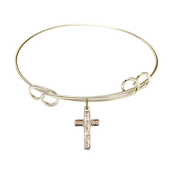 7 1/2 inch Round Double Loop Bangle Bracelet w/ Cross in Gold-Filled