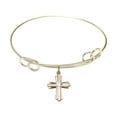 thumbnail image 1 of 7 1/2 inch Round Double Loop Bangle Bracelet w/ Cross medal charm w/ April Crystal Swarovski Crystal, 1 of 3