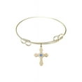 thumbnail image 1 of 7 1/2 inch Round Double Loop Bangle Bracelet w/ Cross medal charm w/ September Blue Swarovski Crystal, 1 of 3