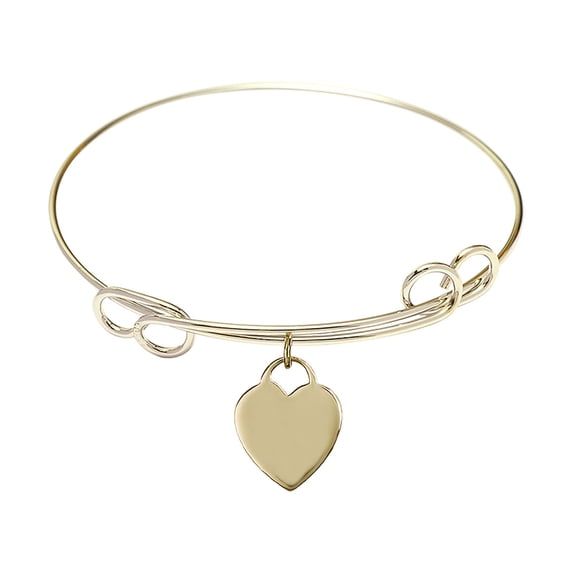 7 1/2 inch Round Double Loop Bangle Bracelet w/ Heart in Gold-Filled