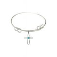 thumbnail image 1 of 7 1/2 inch Round Double Loop Bangle Bracelet w/ Loop Cross medal charm w/ December Blue Swarovski Crystal, 1 of 3