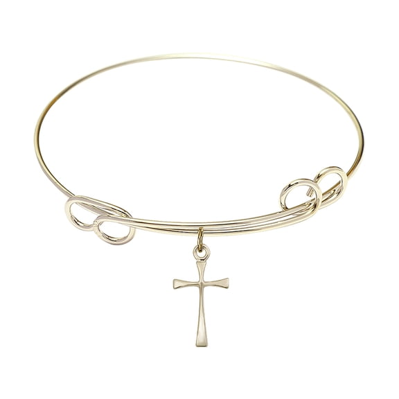7 1/2 inch Round Double Loop Bangle Bracelet w/ Maltese Cross in Gold-Filled