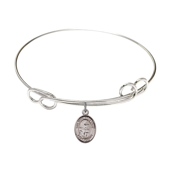 7 1/2 inch Round Double Loop Bangle Bracelet w/ San Juan de la Cruz in Sterling Silver
