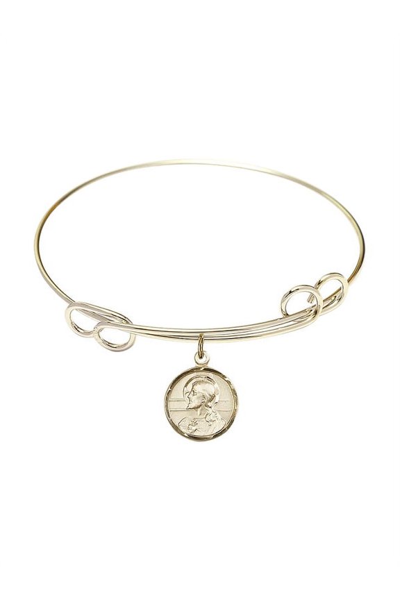 7 1/2 inch Round Double Loop Bangle Bracelet w/ Scapular in Gold-Filled